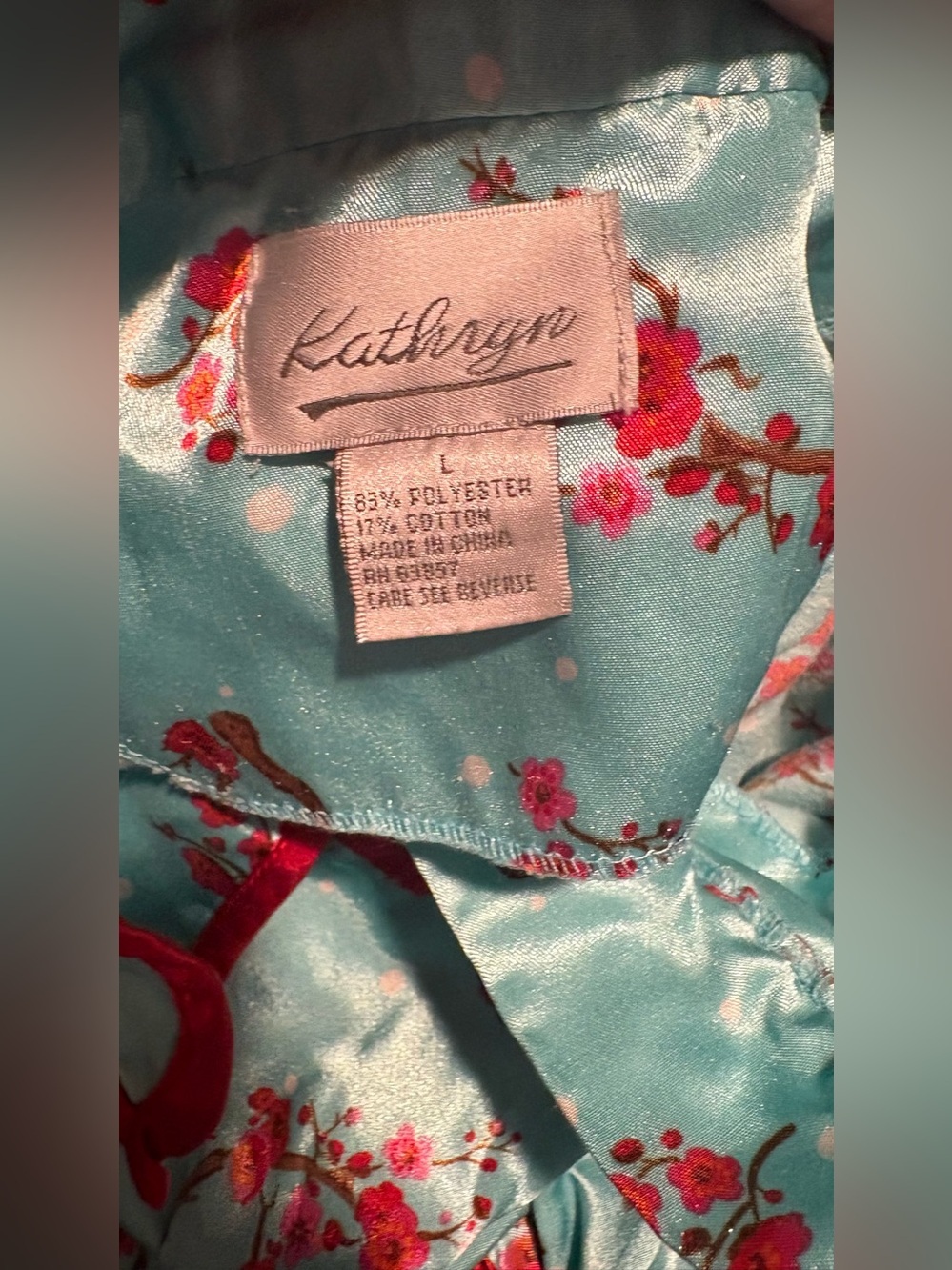 Vintage luxury Kathryn kimono cherry blossom teal pajama set large - Picture 3 of 3